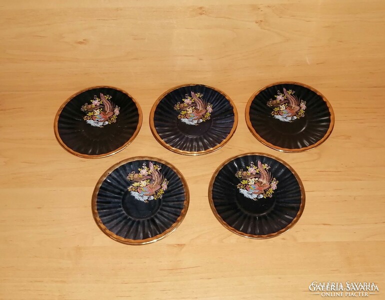 Hummingbird pattern dark blue gilded porcelain small plate set 5 pcs in one - 12 cm (2p)