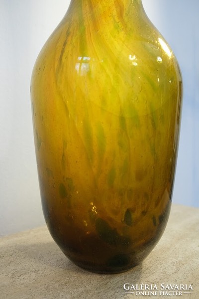 Large, amber glass vase by Hungarian glass artist György Buczkó