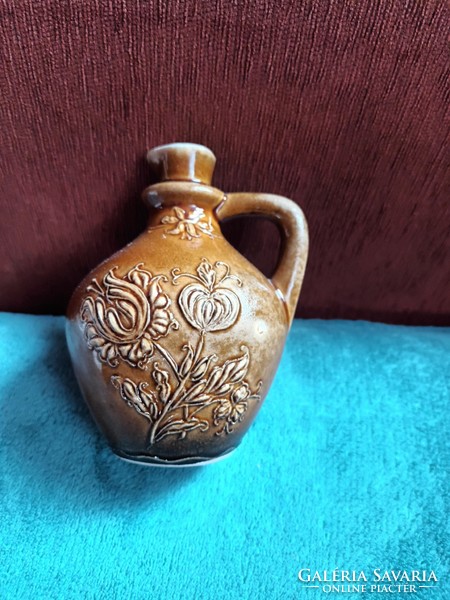 Beautiful flower pattern painted-glazed folk jug, jug with handle, with unsolved mark