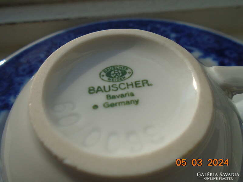 Dense cobalt flower pattern thick-walled coffee cup with a larger plate from the German company Bauscher Weiden