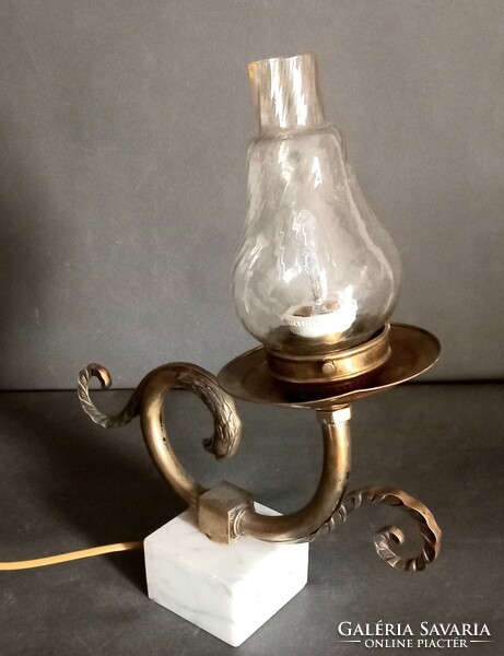 Antique copper table lamp on a marble base, negotiable