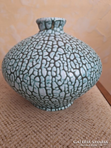 Turquoise cracked glaze vase