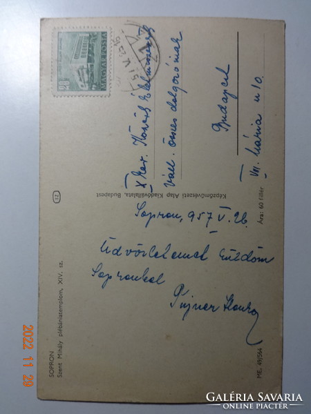 Old postcard: Sopron, parish church of Saint Michael (1956)