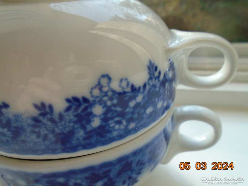 2 dense cobalt flower pattern thick-walled soup cups from the German company Bauscher Weiden