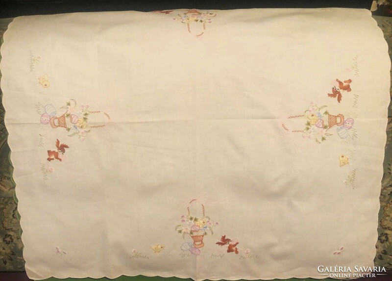 Easter beautiful embroidered cotton tablecloth 84 x 84.