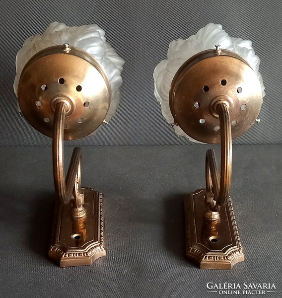 Art Nouveau huge copper wall arm lamp in a pair, antique. Negotiable.