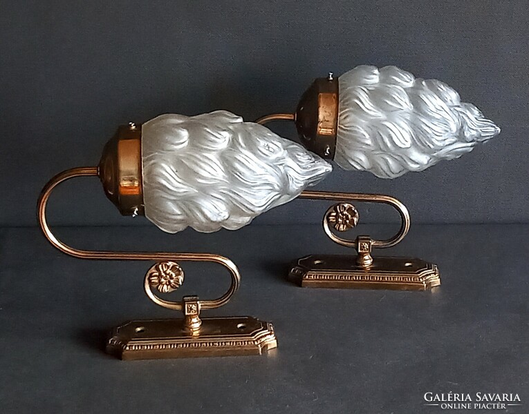 Art Nouveau huge copper wall arm lamp in a pair, antique. Negotiable.