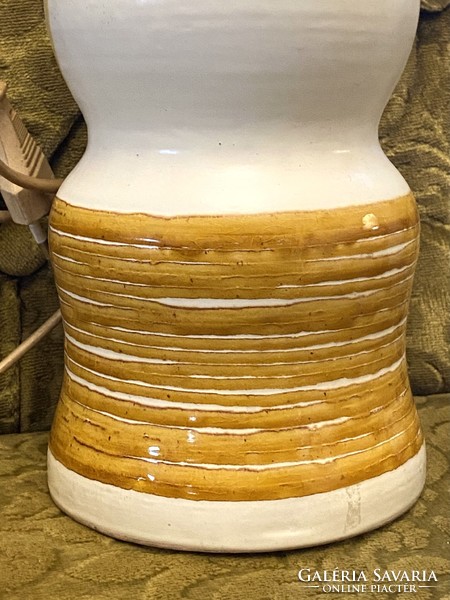 Bod éva retro ceramic white lamp base with yellow applique decoration 46 cm