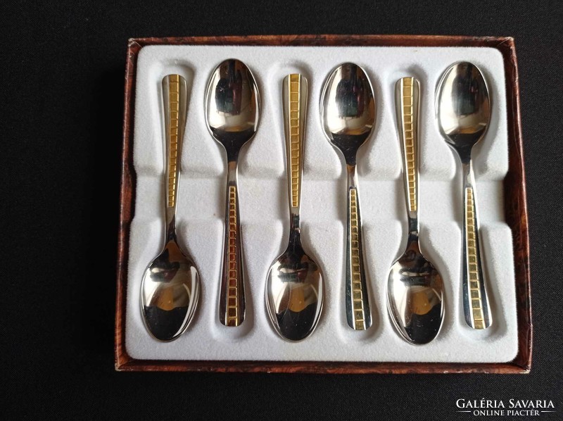 Italian inox gold-plated dessert/tea spoon set in box