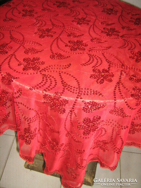 Beautiful sequin embroidered red floral special tablecloth