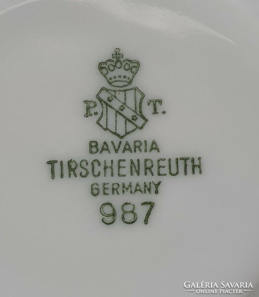 Tirschenreuth Bavaria német porcelán csészealj tányér virág mintával kézzel festett