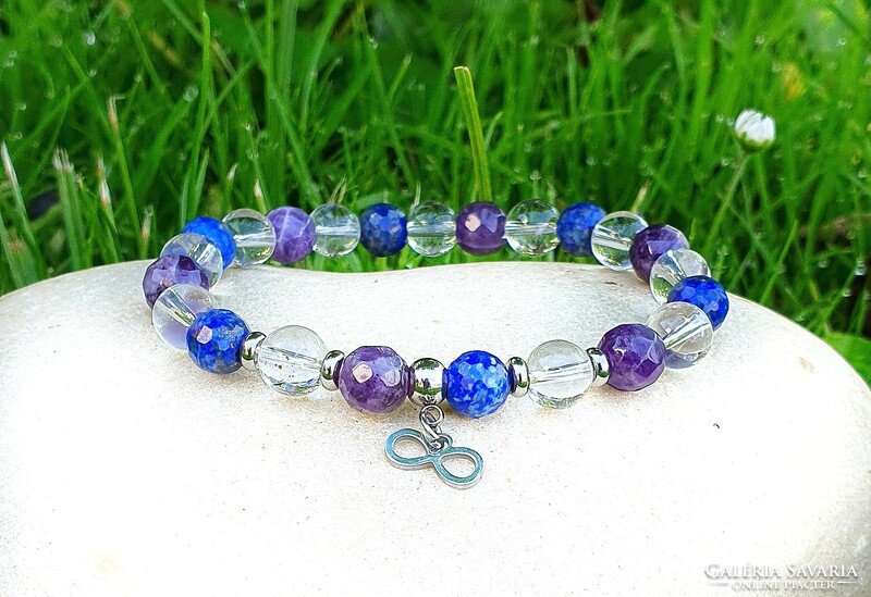 Infinity - lapis lazuli, amethyst, rock crystal bracelet