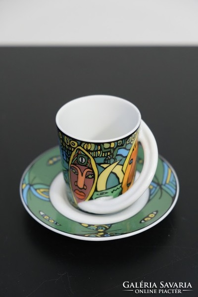 Designed by Irene Wieland, colorful mocha cup and saucer by Rosenthal