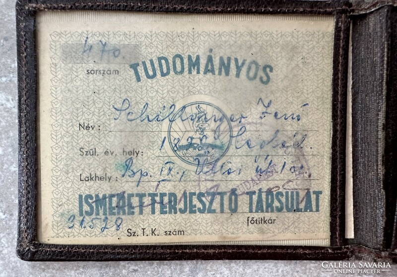 Tudományos Ismeretterjesztő Társulat igazolványa 1962-63