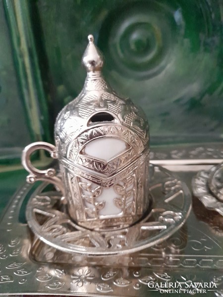 Turkish coffee set for 2 people, original Turkish unmarked silver, never used