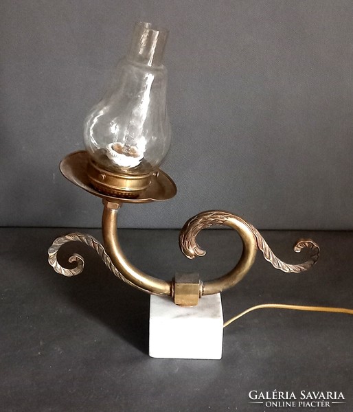 Antique copper table lamp on a marble base, negotiable