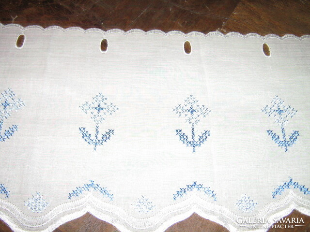 Beautiful blue style embroidered tiny blue cross-stitch floral stained glass curtain