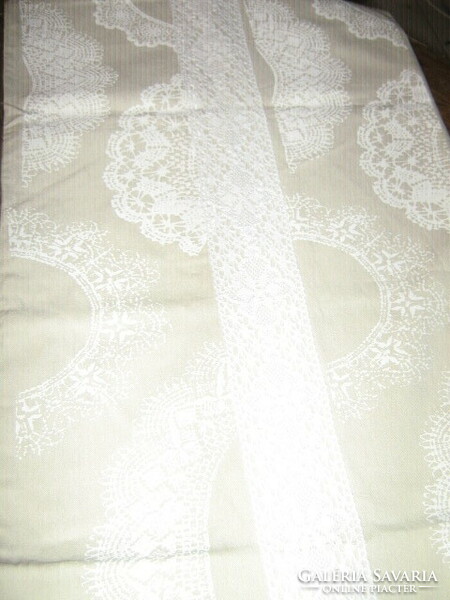 Beautiful lined beige runner decorated with lace pattern lace pattern