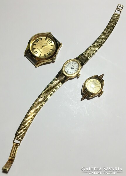 3 Gold-plated women's jewelry watches antique nostrana 20m. Gold, antimagnetic, chaika, q&q ipg