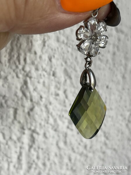 Beautiful silver pendant with green and white stones, much more beautiful in reality.