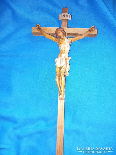 Older carved painted baroque style wooden crucifix corpus