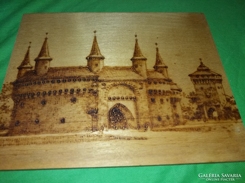 1975. Kraków-Barbakan wood-burnt mural with +d effect travel souvenir souvenir 20x16cm according to the pictures