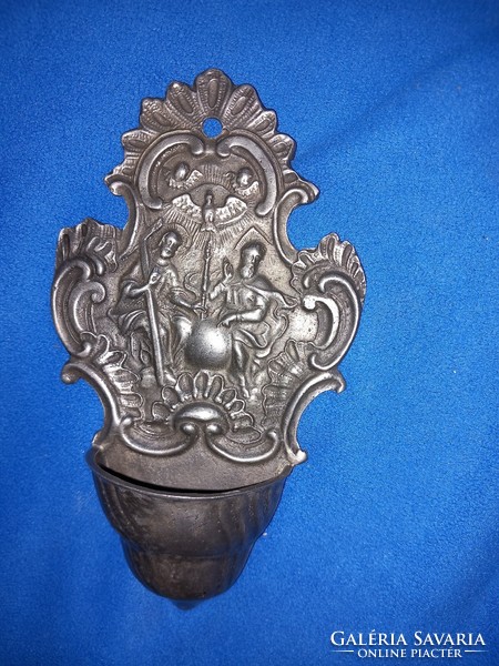 Antique 19th century rare marked baroque pewter holy water container