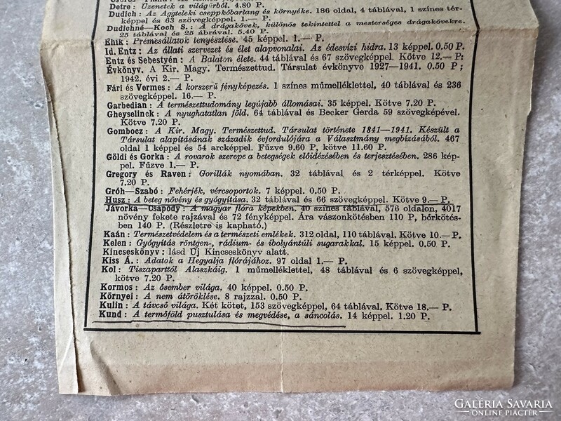 Magyar Királyi Természettudományi Társulat kiadványa 1942