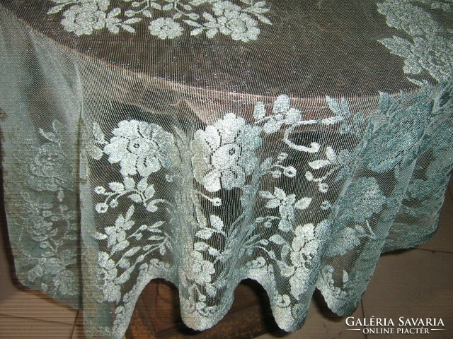 Charming vintage style light blue floral lace tablecloth