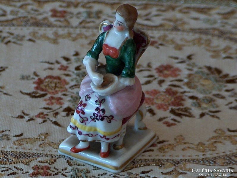 Antique altwien hand painted flawless miniature figurine of sitting woman