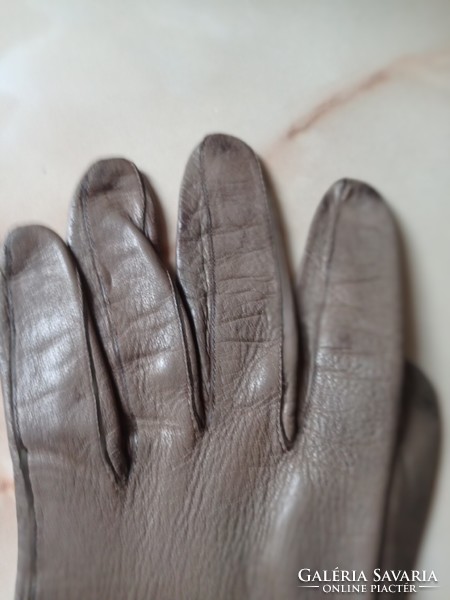 Grey/brown, thin, soft, women's leather gloves