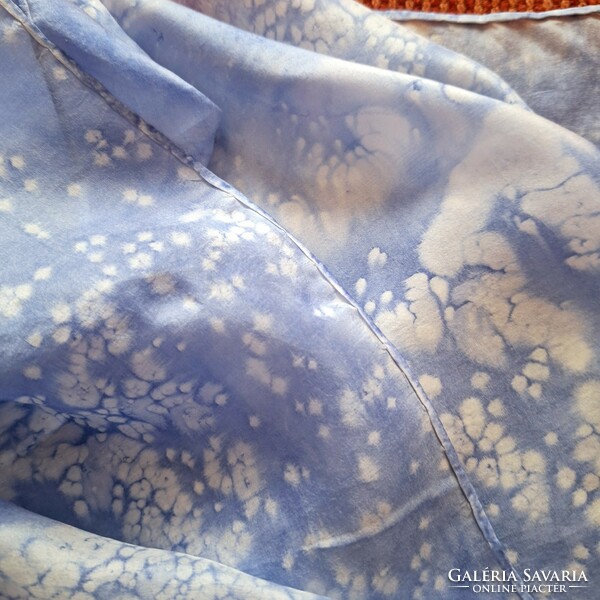 Silk scarf, hand stitched, batik blue effect (large)