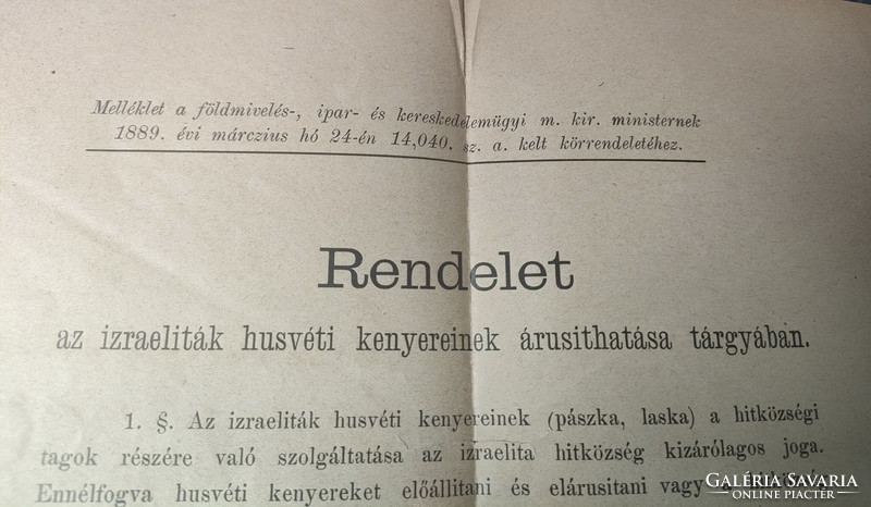 LASKA SÜTÉSÉRE VONATKOZÓ RENDELET  1889 !    JUDAIKA
