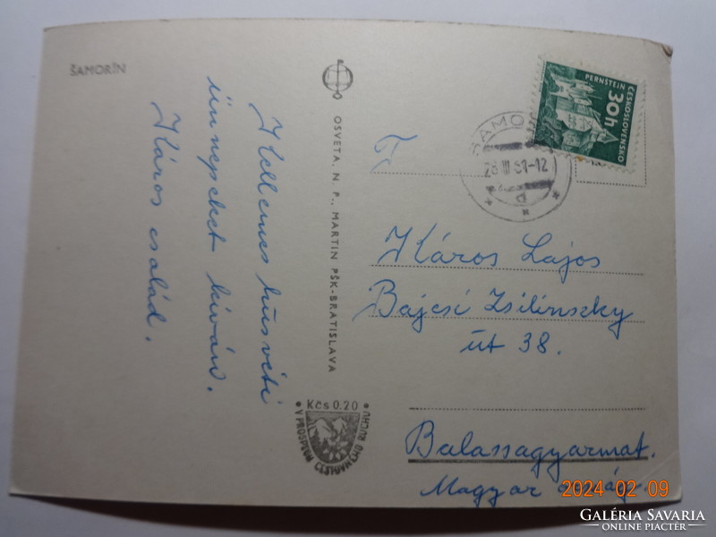 Old postcard: somorja (samorin), 1961