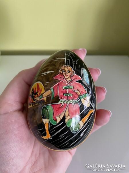 Hand-painted Russian lacquer wooden egg, matryoshka, matryoshka-like