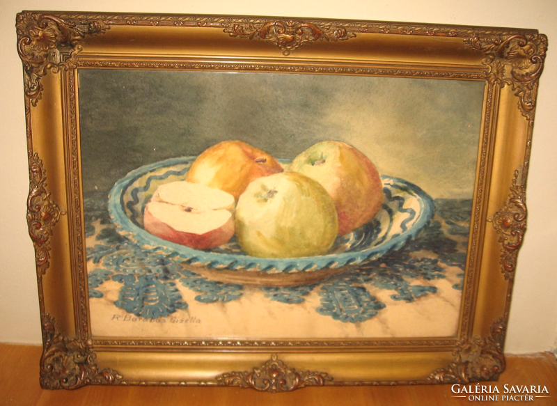 Guaranteed original Gisella Reissmann from Barabás / 1893-1985/ still life: three apples and a half...