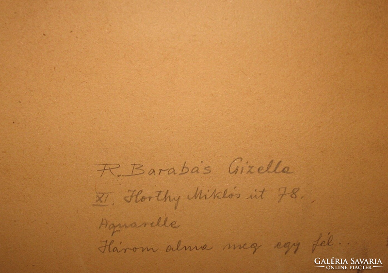 Guaranteed original Gisella Reissmann from Barabás / 1893-1985/ still life: three apples and a half...