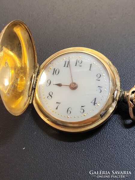 18K yellow gold, diamond-encrusted, women's pocket watch