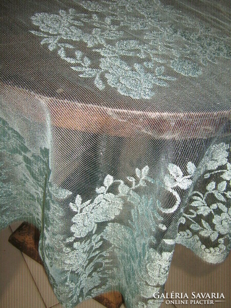 Charming vintage style light blue floral lace tablecloth