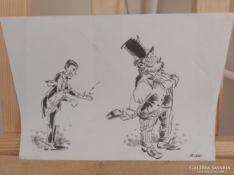 (K) Szignózott Ede karikatúra 30x21 cm