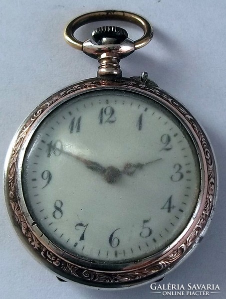 Antique gold-silver women's pocket watch with gold-plated chain
