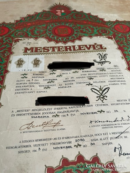 1943, Subotica, carpentry master's certificate, diploma, certificate