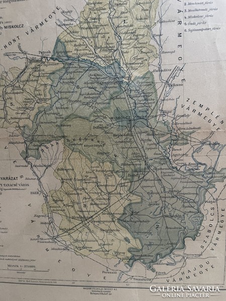 Borsod county map, framed, around 1910