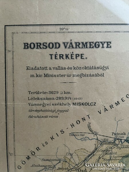 Borsod vármegye térképe, keretezett, 1910 környéke