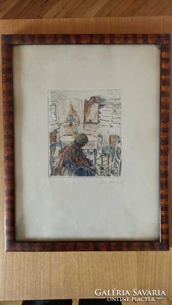 Isaac Perlmutter: in the clean room (colored etching)