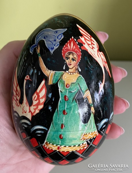 Hand-painted Russian lacquer wooden egg, matryoshka, matryoshka-like