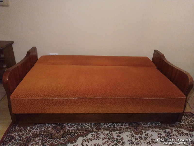 Antique, classic solid wood bed with linen holder, sofa that can be opened into a bed
