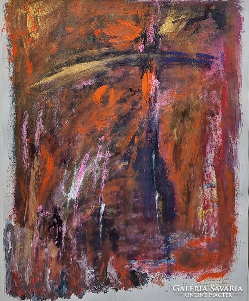 Cross - contemporary image with unique technique - signed Austrian v. German Religious Abstract, 1992