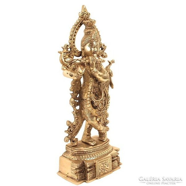 Large copper statue of the Hindu god Krishna with a flute, 2.80 kg