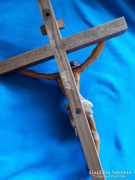 Older carved painted baroque style wooden crucifix corpus